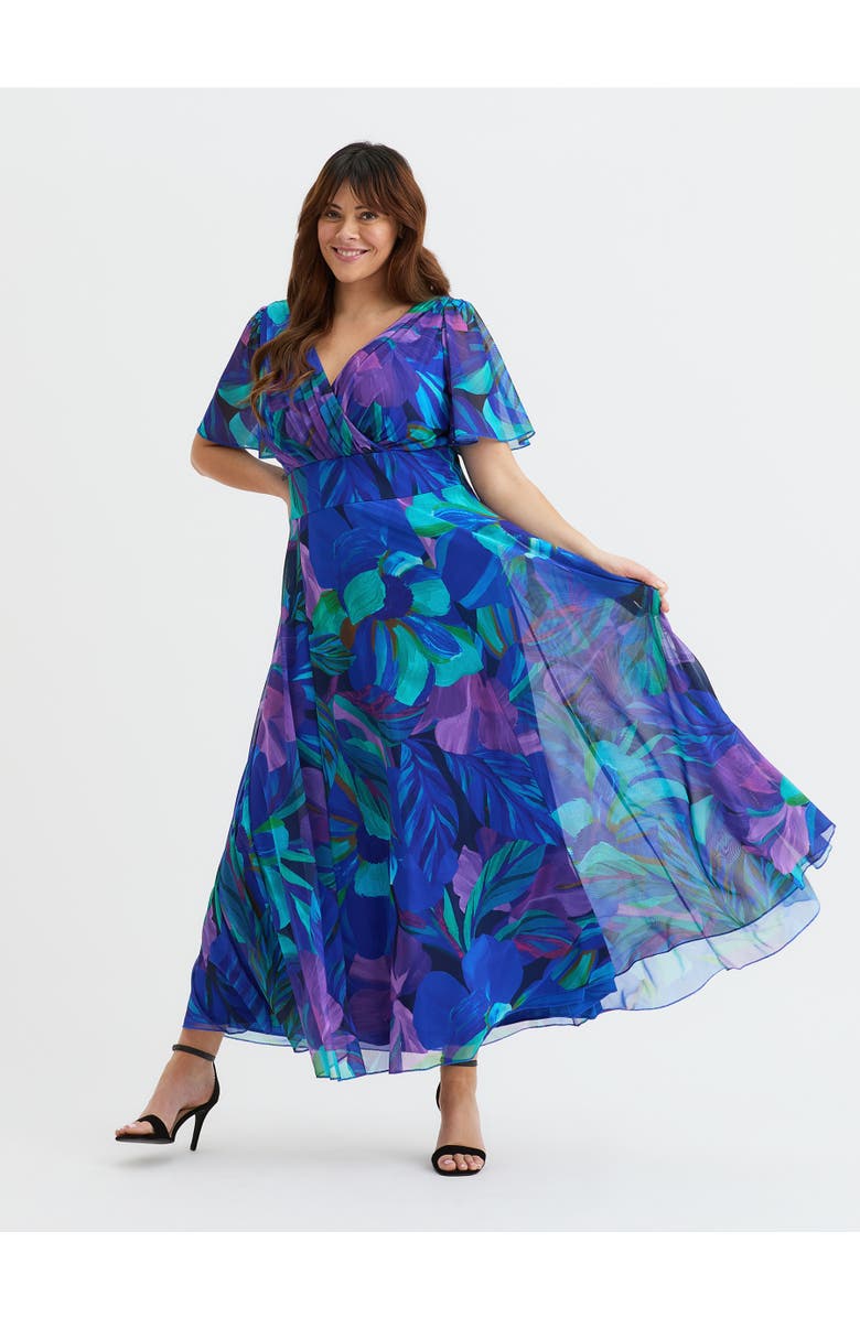 Scarlett
Jo Isabelle Floral Angel Sleeve Maxi Dress, Main, color, Blue Purple Multi