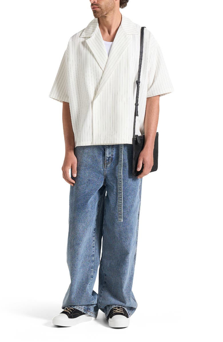 Manière De Voir Abel Boxy Pinstripe Double Breasted Shirt, Alternate, color, White