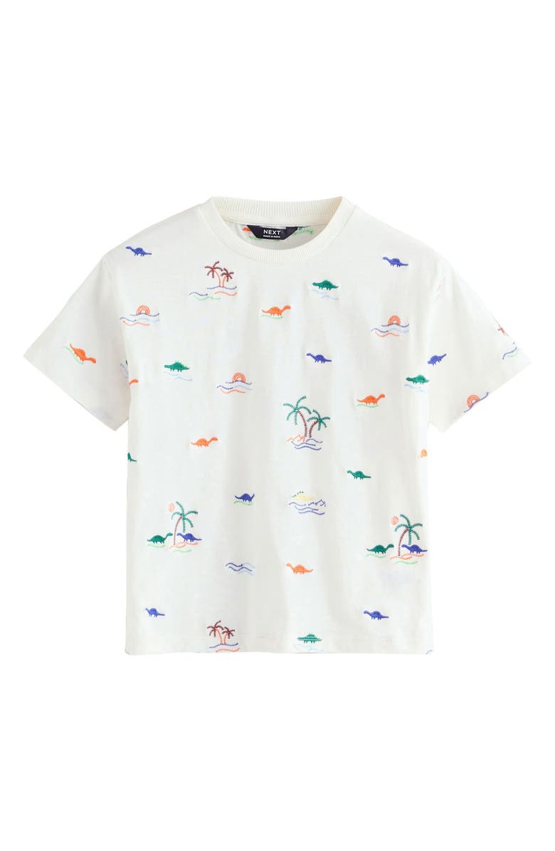 NEXT Kids' Dinosaur Embroidered Cotton T-Shirt, Main, color, White