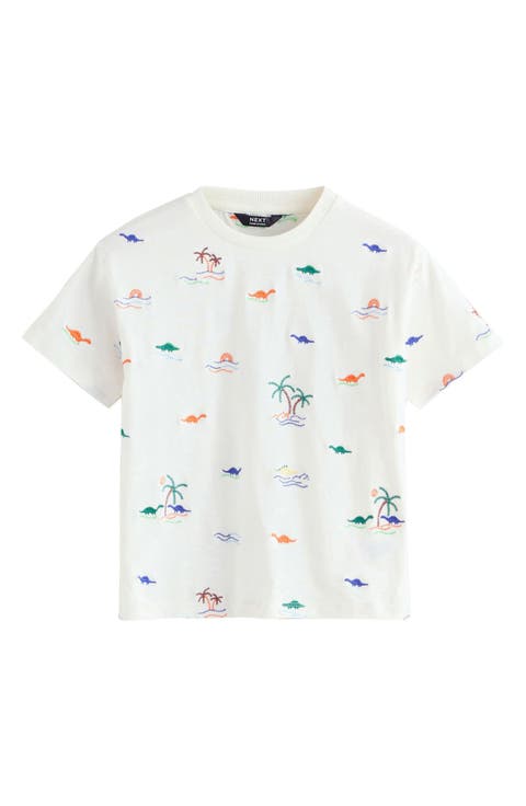 Kids' Dinosaur Embroidered Cotton T-Shirt (Little Kid)