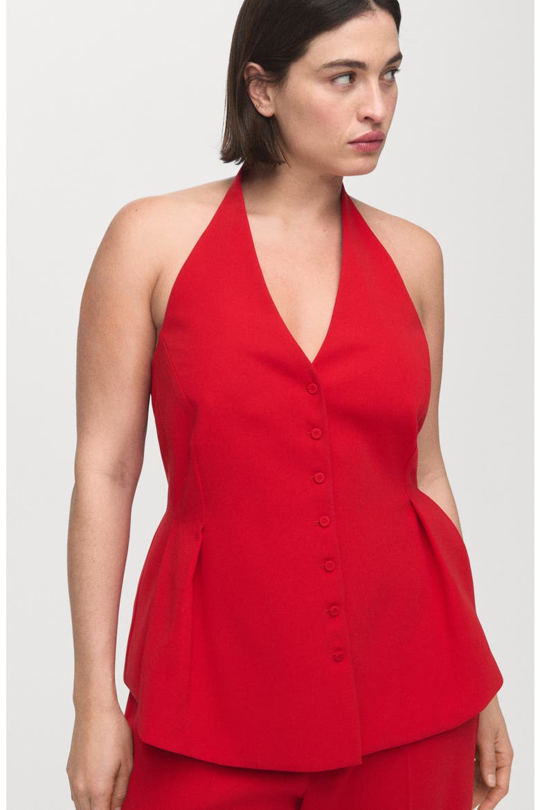 Pleated Halter Peplum Top, Alternate, color, RED