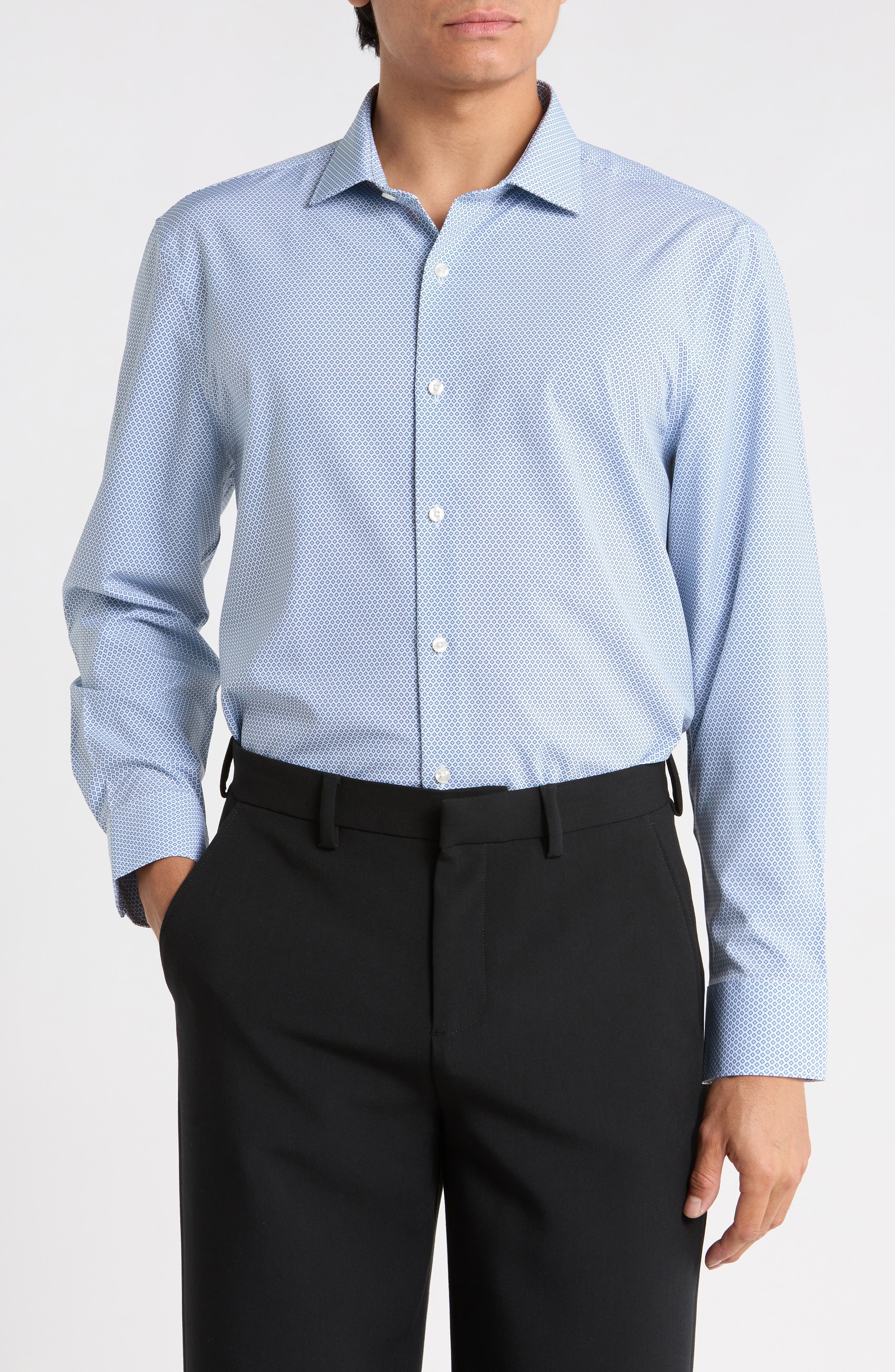 Geometric Double Dot Print Trim Fit Dress Shirt