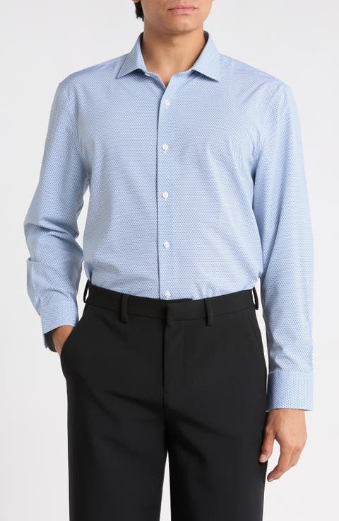 Geometric Double Dot Print Trim Fit Dress Shirt