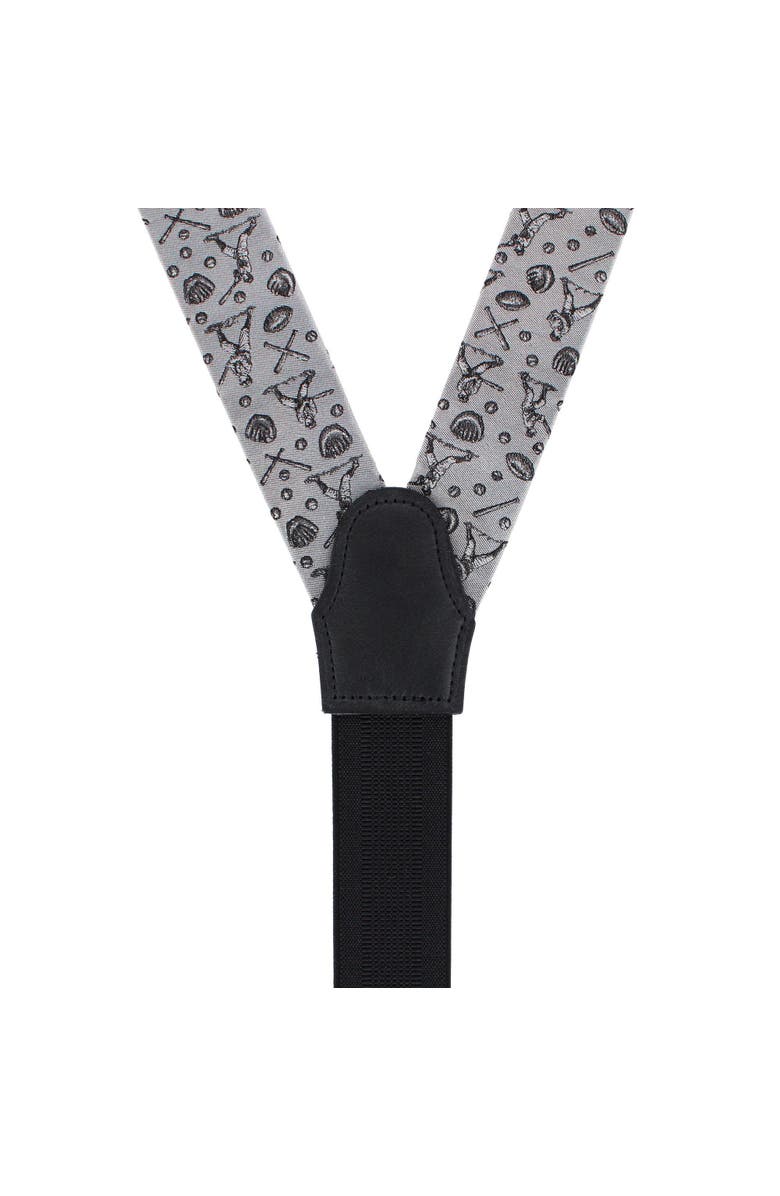Trafalgar Batter Up Novelty Baseball Silk Button End Suspenders, Alternate, color, Silver
