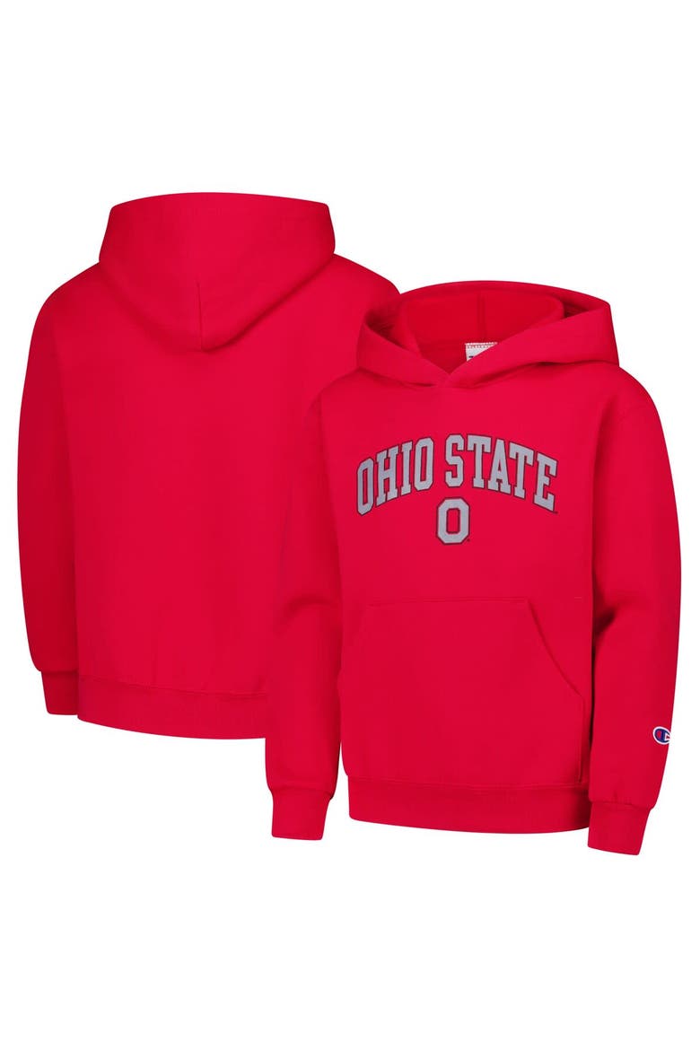 Youth Champion Scarlet Ohio State Buckeyes Campus Pullover Hoodie, Main, color, Scarlet