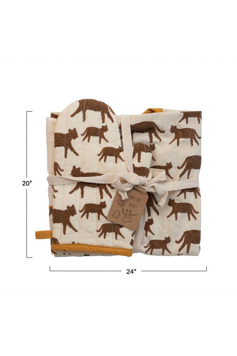 Cotton Child Apron with Jaguars, Alternate, color, Brown