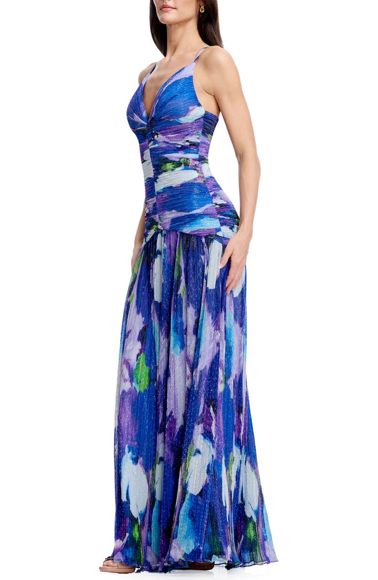 Dress the Population Elora Metallic Floral Gown, Alternate, color, Electric Blue Multi