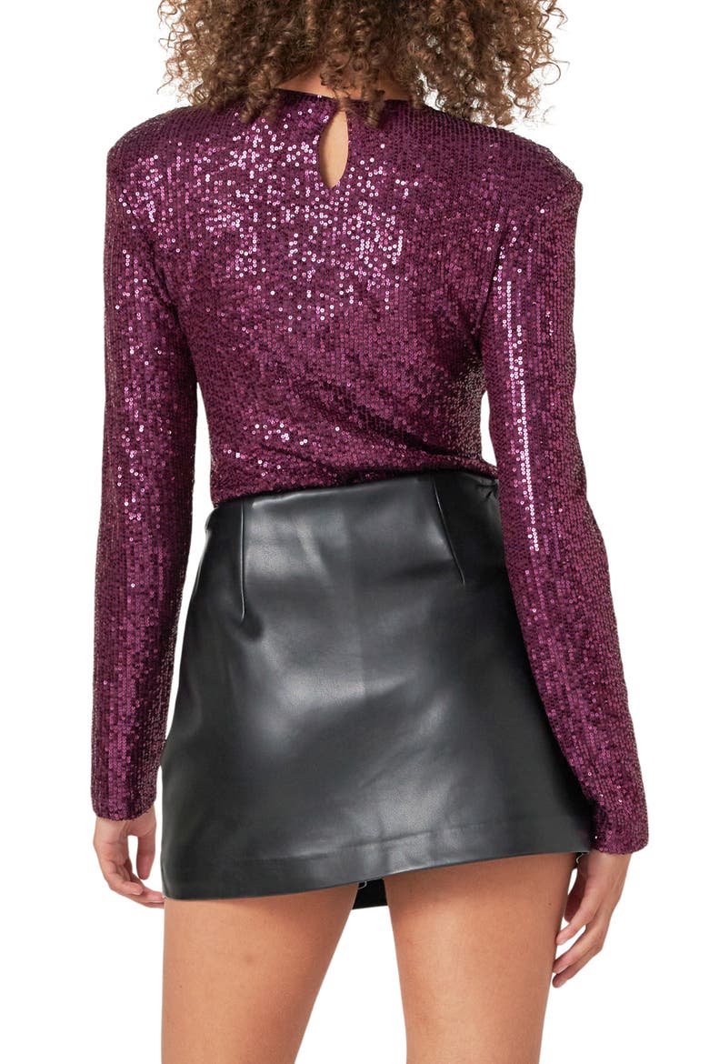 Sequin Long Sleeve Bodysuit, Alternate, color, PURPLE