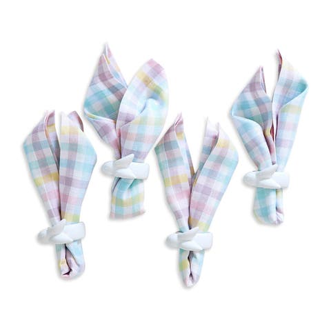 Linen Dinner Napkins Set of 4, 20 x 20 Inch for Dining Table, Holiday and Everyday Table Decor - Gingham Check