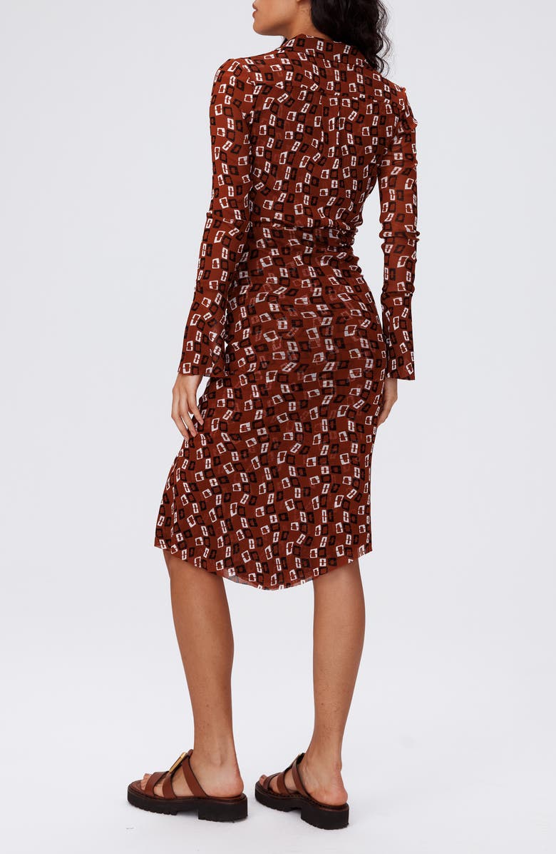 DVF Lilly Geo Print Long Sleeve Mesh Dress, Alternate, color, Chain Spots Brown Sm