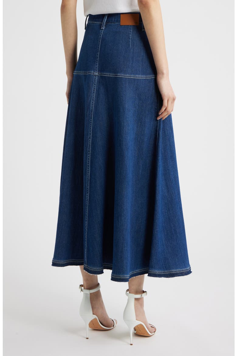 Ysabelle Raw Release Hem Denim Skirt, Alternate, color, MEDIUM INDIGO