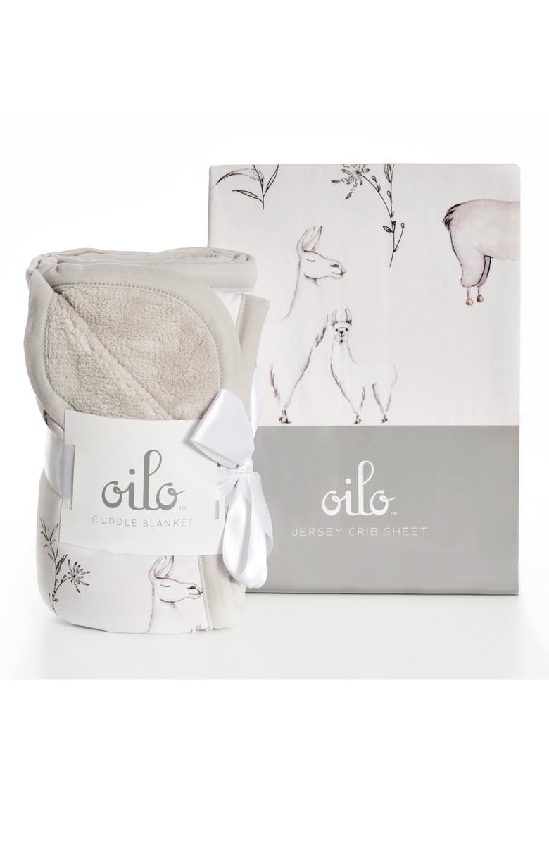 Oilo Llama Crib Sheet & Cuddle Blanket Set, Main, color, Llama