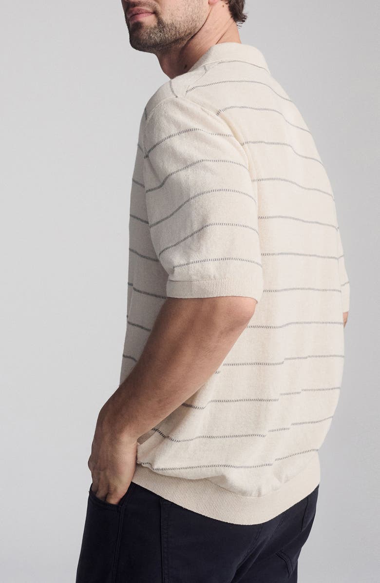 Mavi Jeans Stripe Short Sleeve Sweater Polo, Alternate, color, Antique White