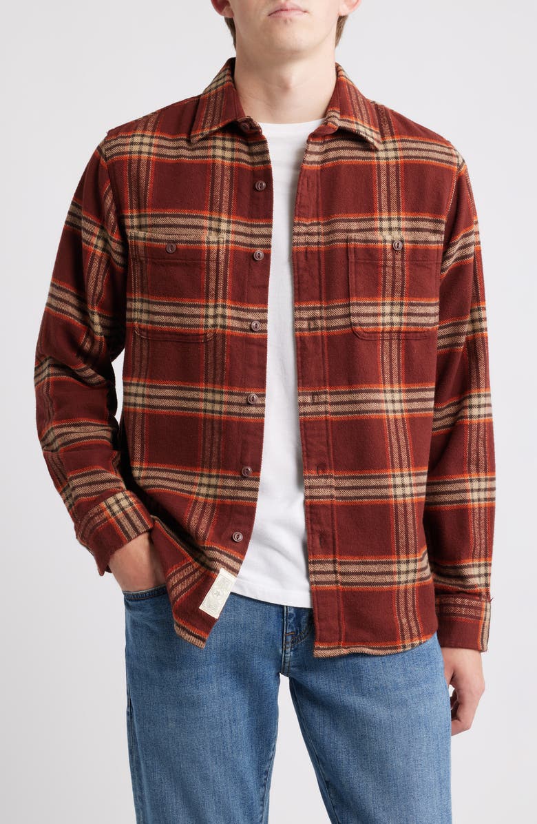 Schott NYC Plaid Flannel Button-Up Work Shirt, Main, color, Root Beer