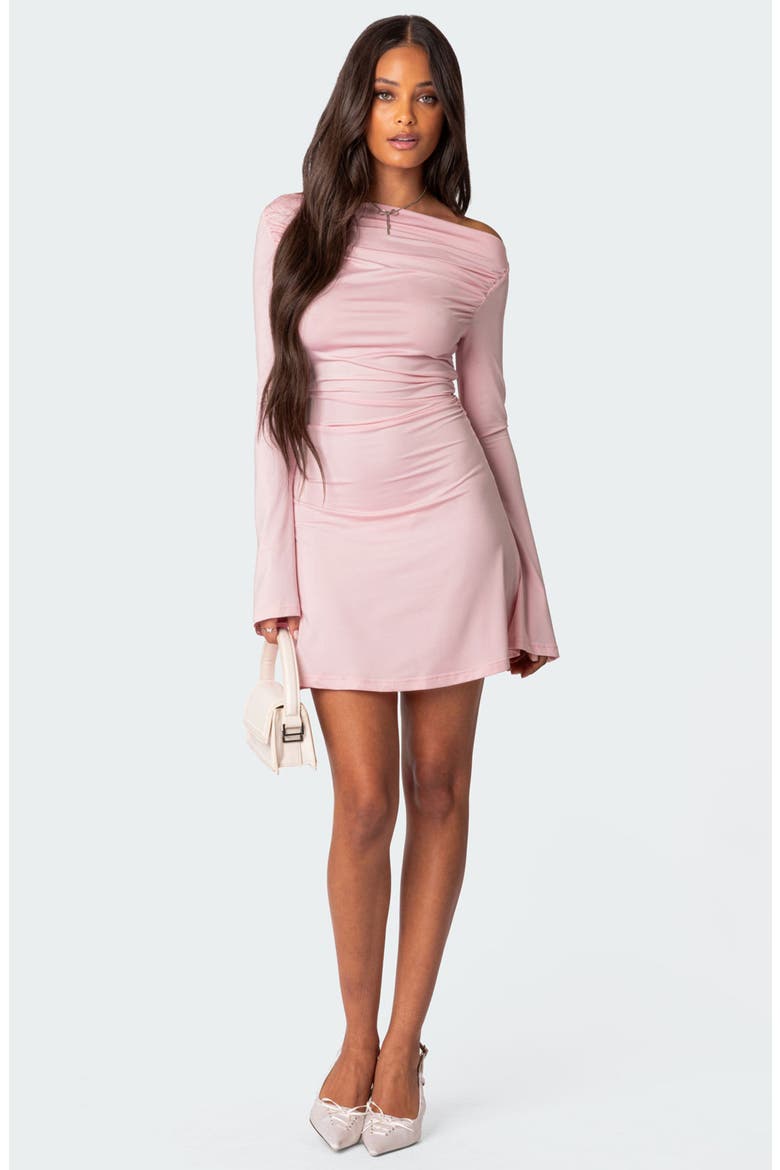 Leena Ruched Off the Shoulder Long Sleeve Minidress, Alternate, color, PINK