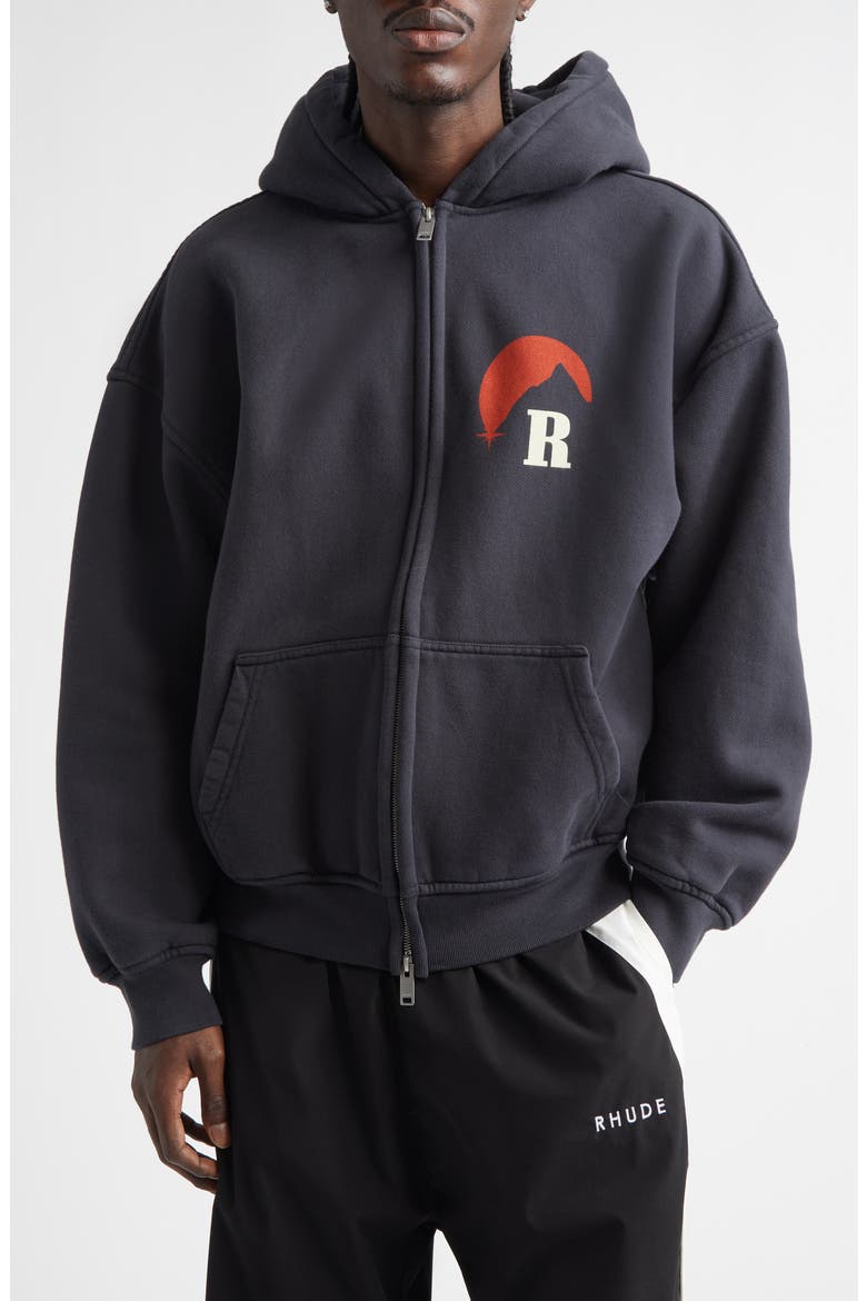 Moonlight Logo Full Zip Fleece Graphic Hoodie, Main, color, VINTAGE BLACK/ RED /YELLOW