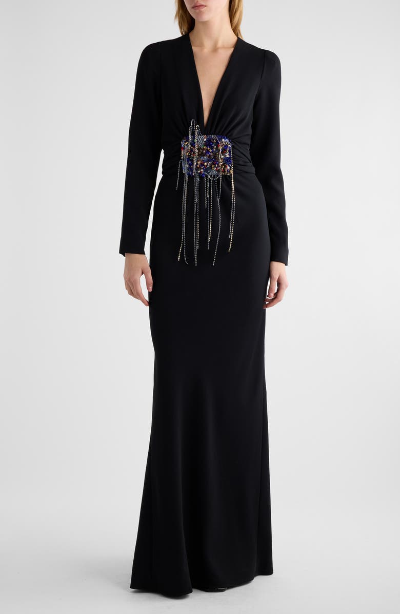 Dries Van Noten Dofilia Embellished Long Sleeve Gown, Main, color, Black