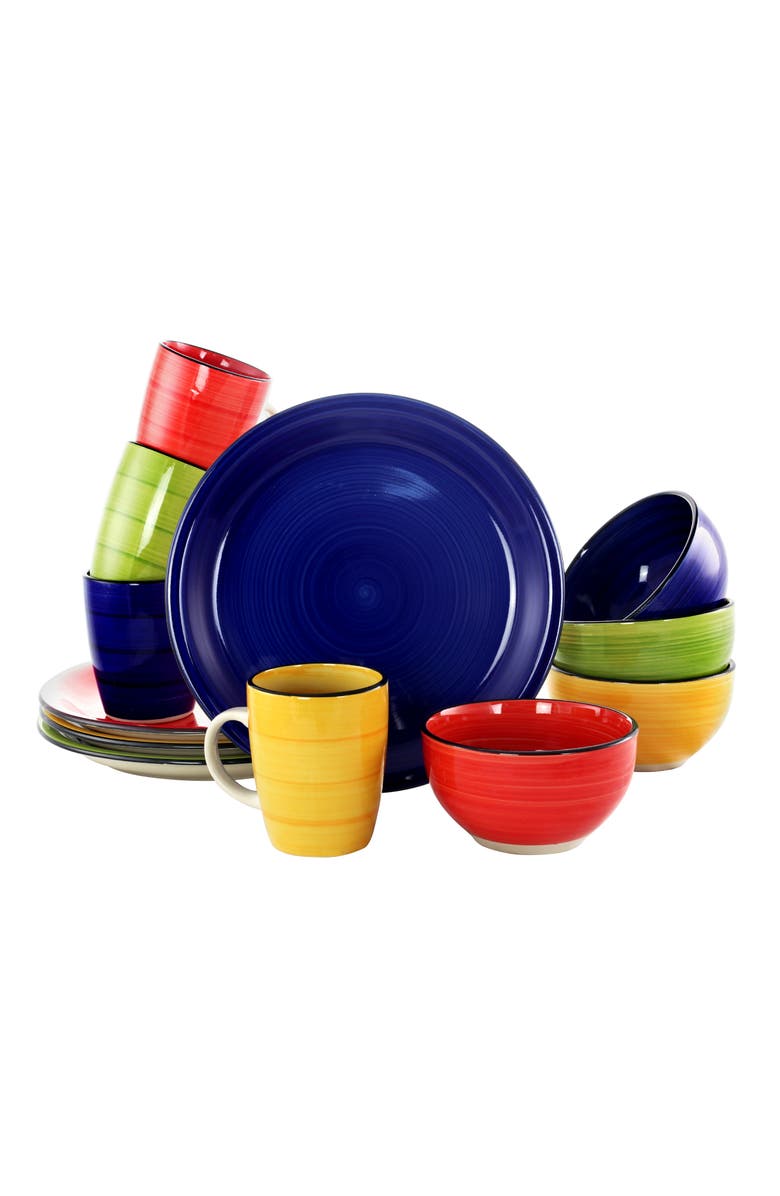 Gibson Color Vibes 12 Piece Handpainted Stoneware Dinnerware Set, Main, color, Yellow