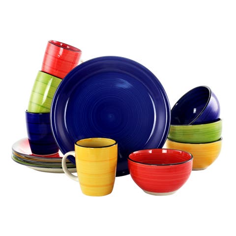 Color Vibes 12 Piece Handpainted Stoneware Dinnerware Set