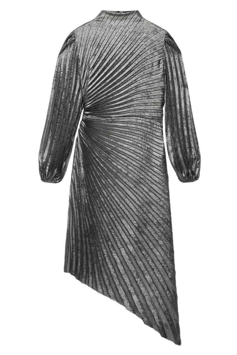Milena Pleated Metallic Midi Dress, Alternate, color, PLATINUM SILVER