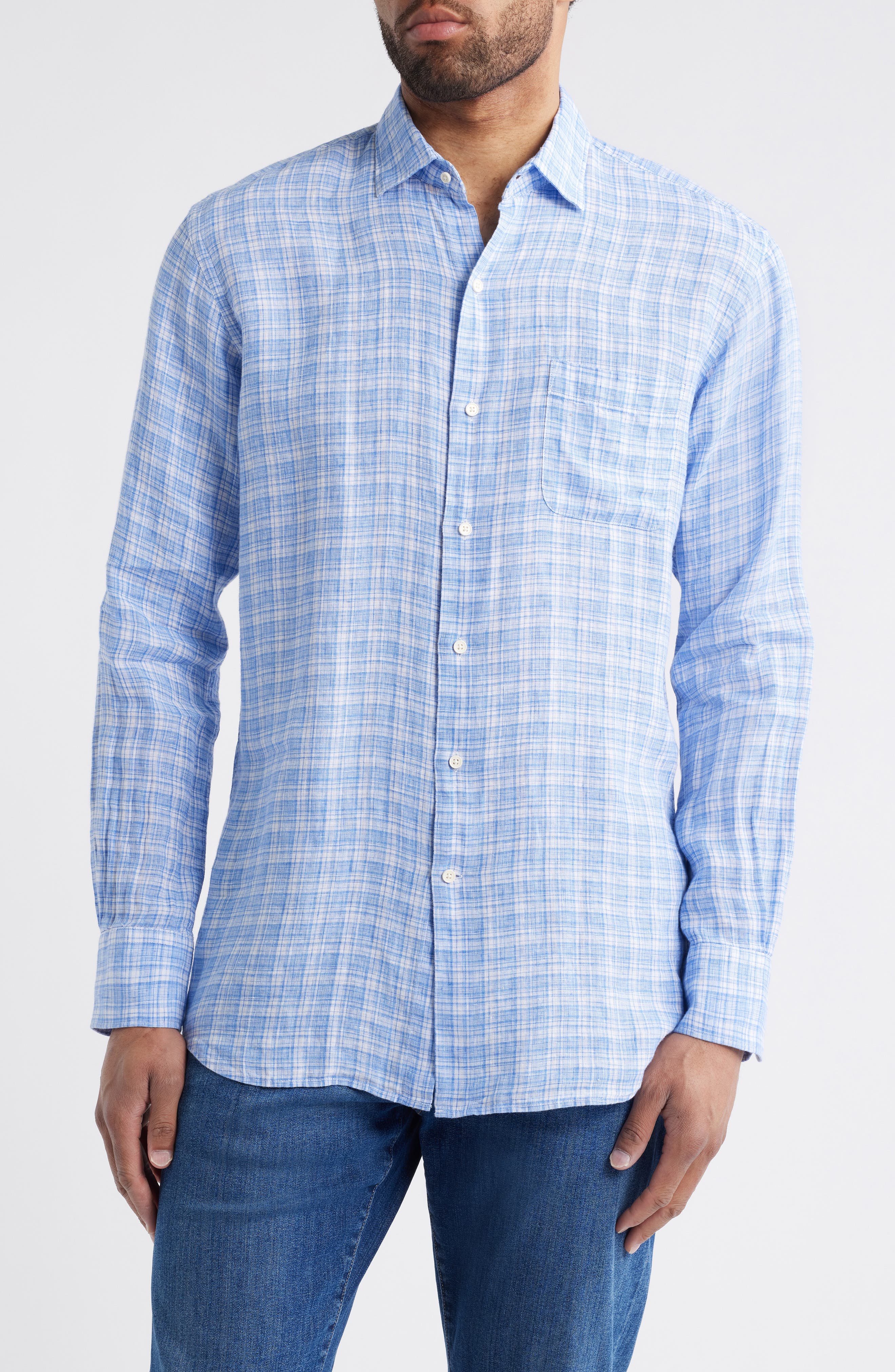 Peter Millar Chilwa Plaid LInen Button-Up Shirt