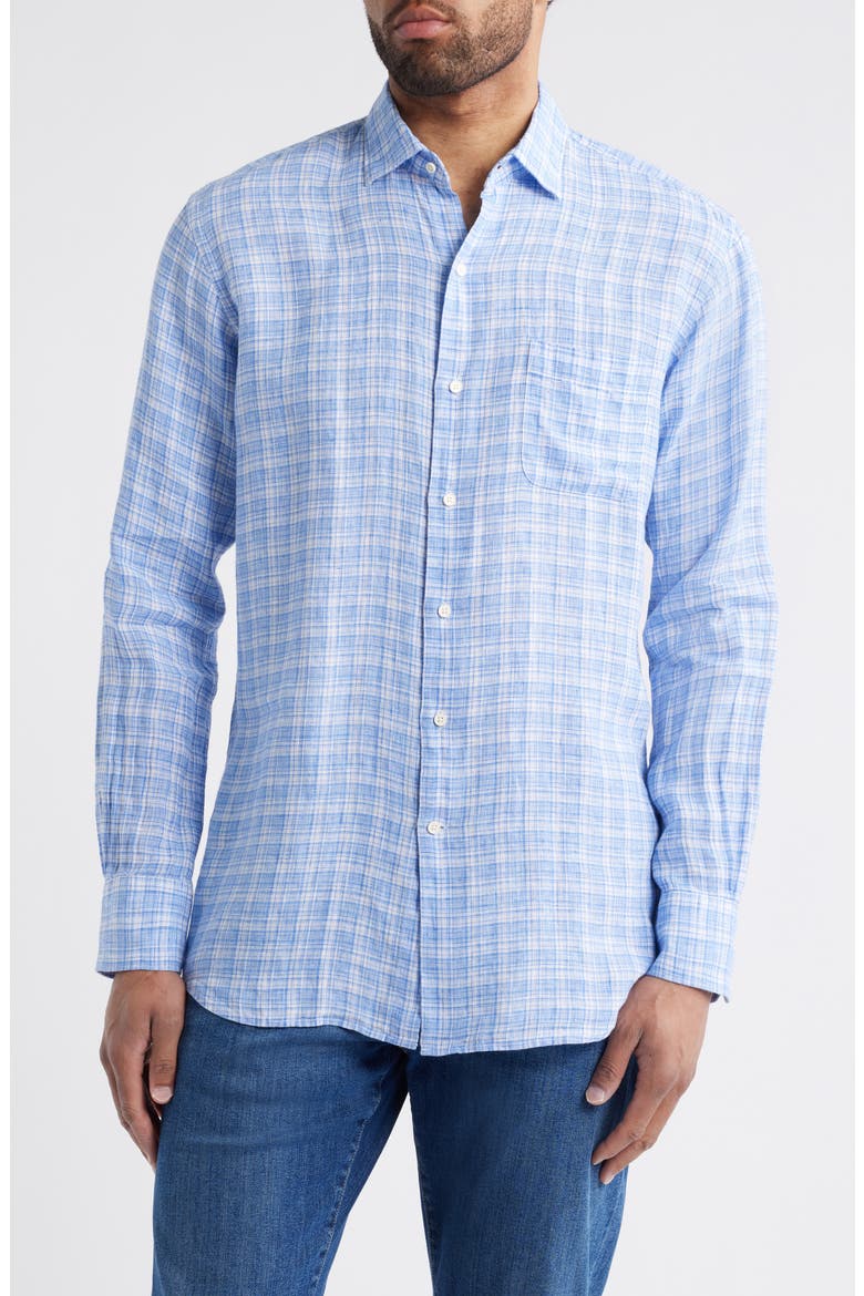 Chilwa Plaid LInen Button-Up Shirt, Main, color, BLUE POPPY