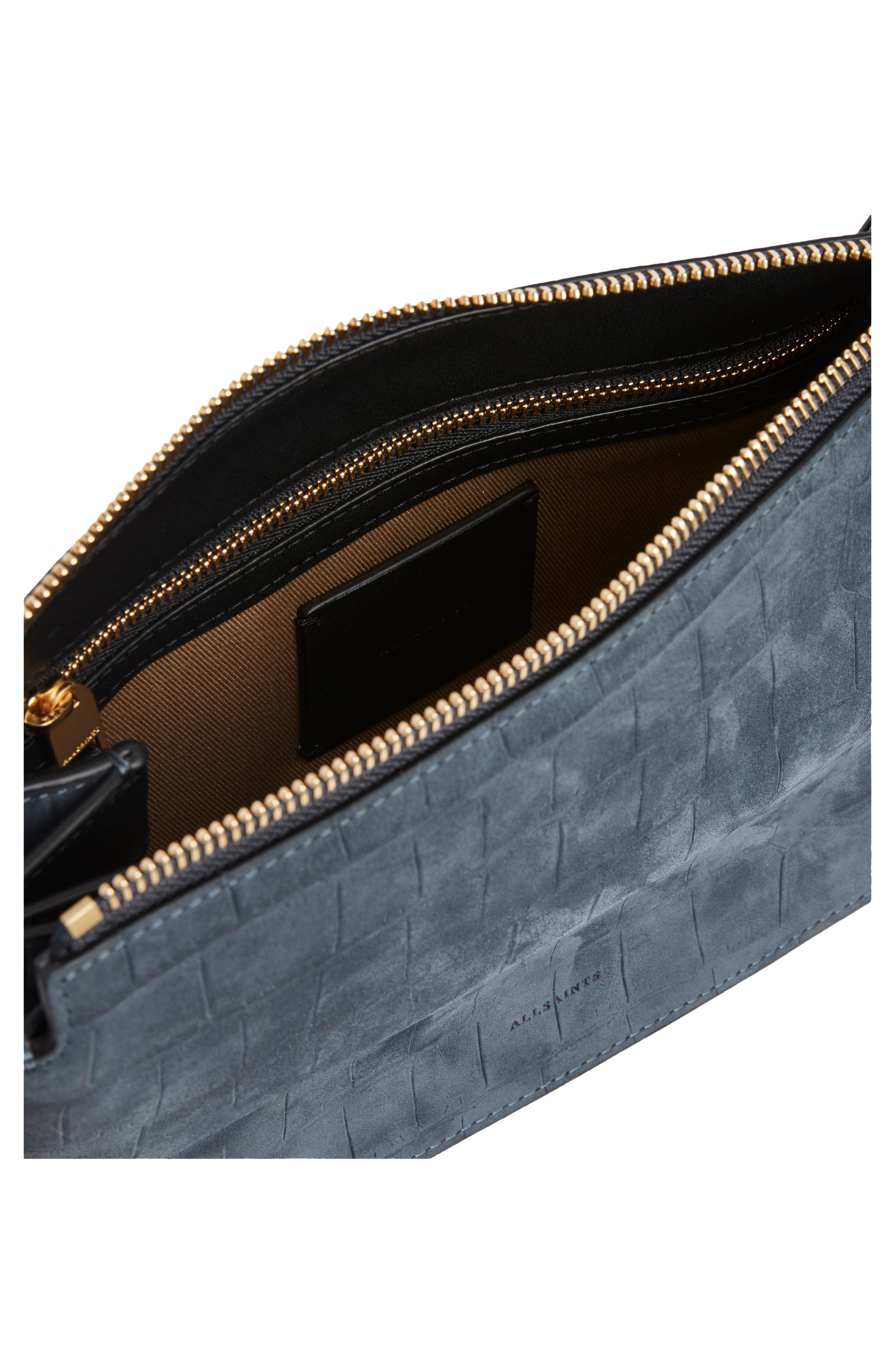 Fletcher Croc Embossed Leather Crossbody Bag, Alternate, color, PETROL BLUE