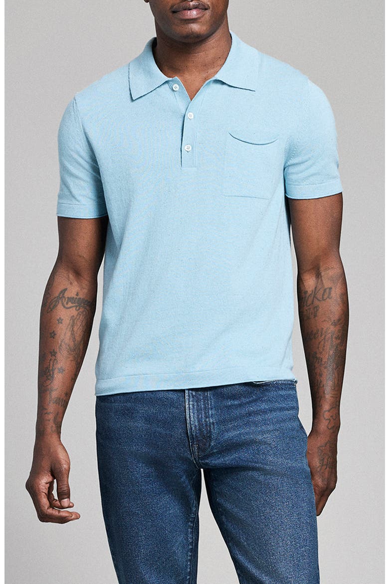 Cotton & Linen Blend Polo, Main, color, SKY BLUE