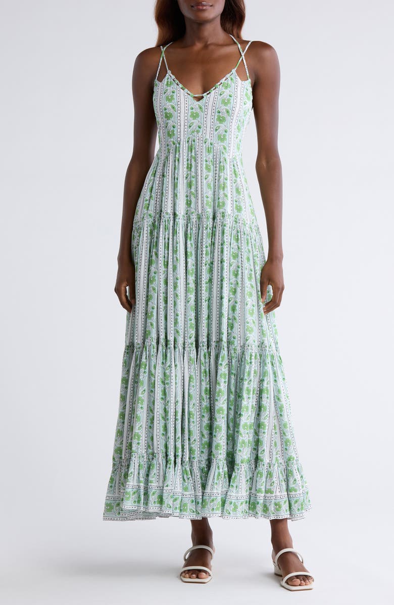 ALICIA BELL Scarlett Tiered Cover-Up Maxi Dress, Main, color, Open Green