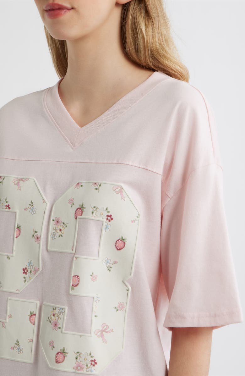 Vinyl Icons Numeral Floral Appliqué Cotton Blend T-Shirt, Alternate, color, Pink