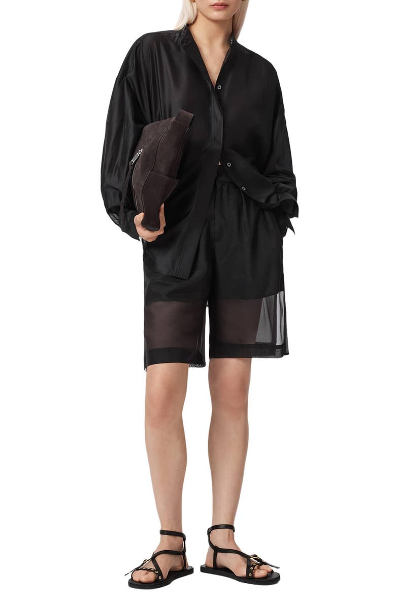 AllSaints Banu Sheer Shorts, Alternate, color, Black