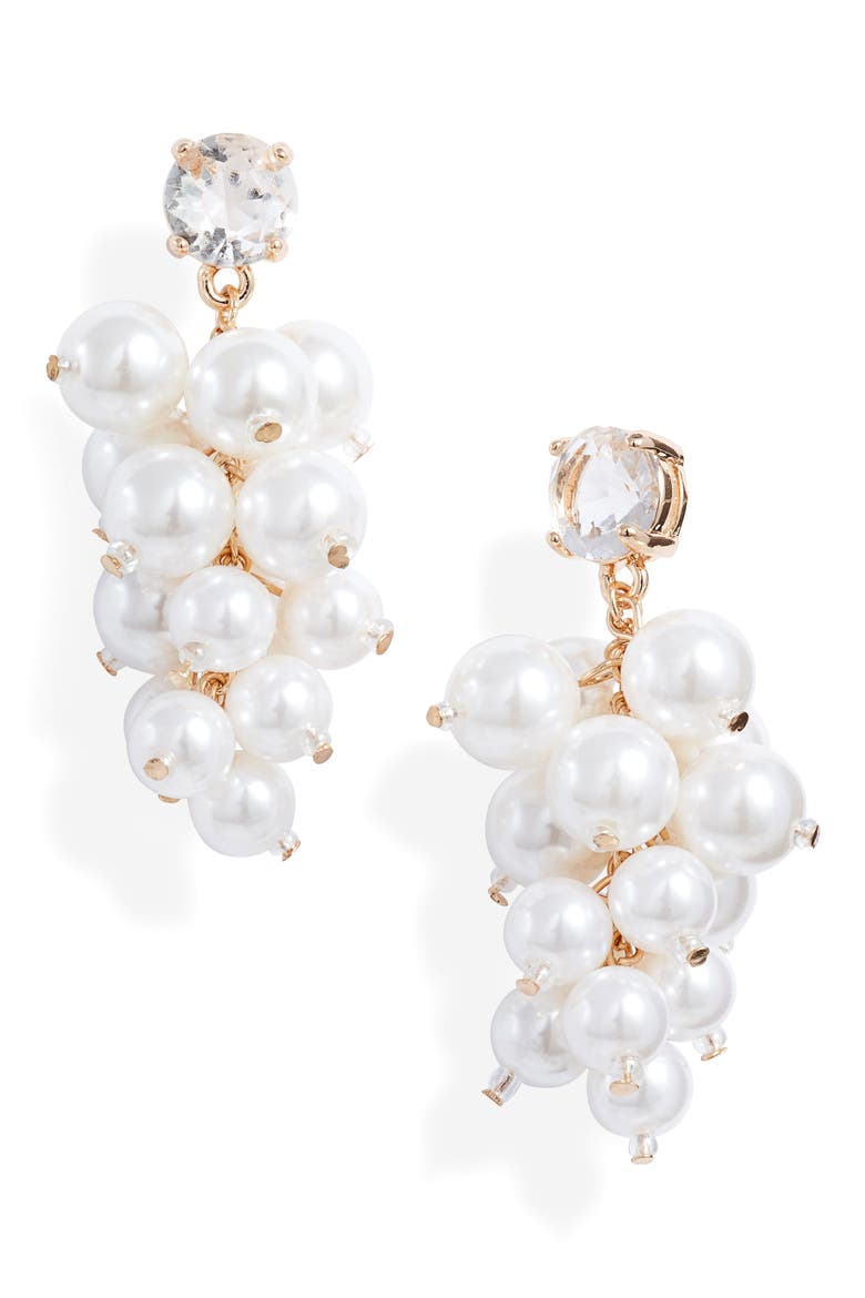 Imitation Pearl Chandelier Earrings, Main, color, CLEAR- WHITE- GOLD