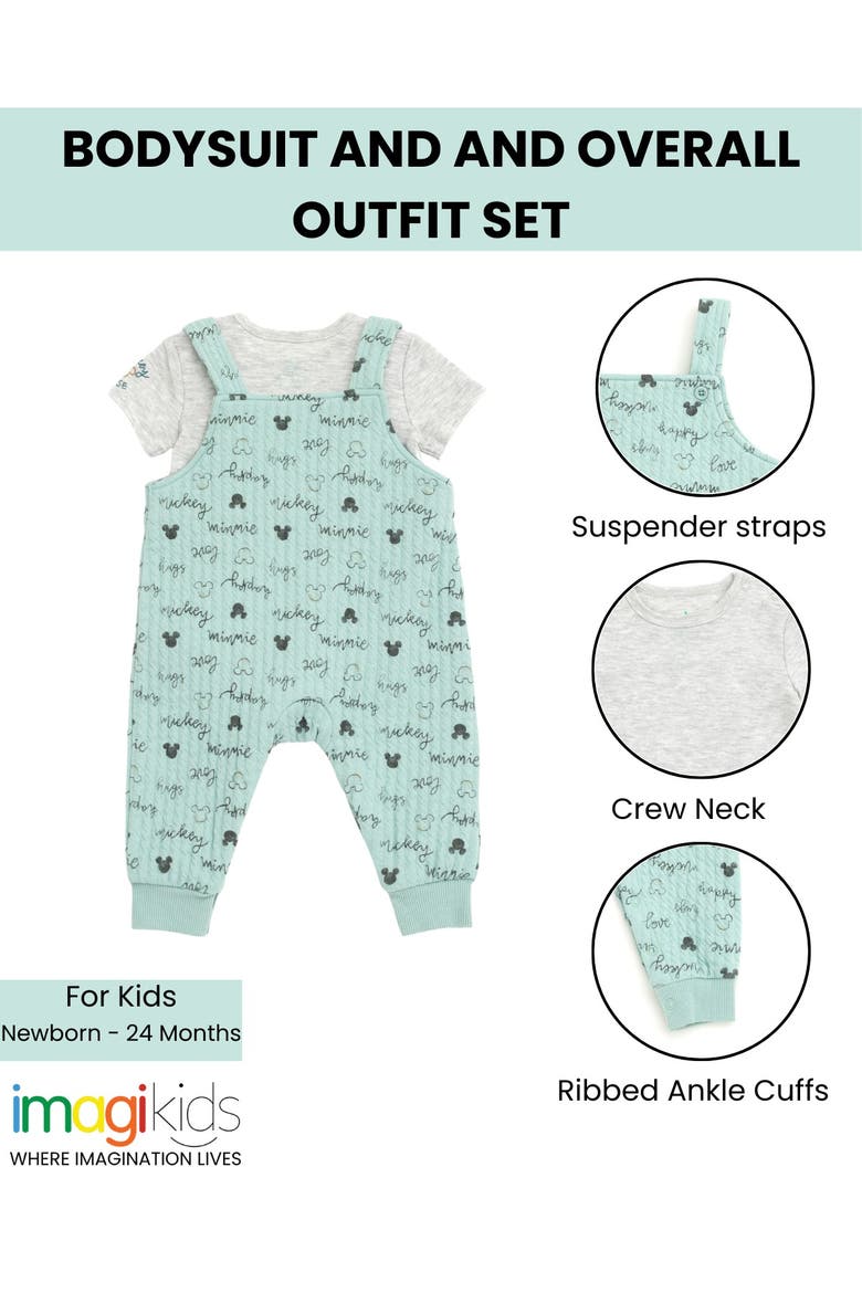 Mickey Mouse & Friends 2-Piece Bodysuit and Overalls Set, Alternate, color, Mickey Minnie Mint