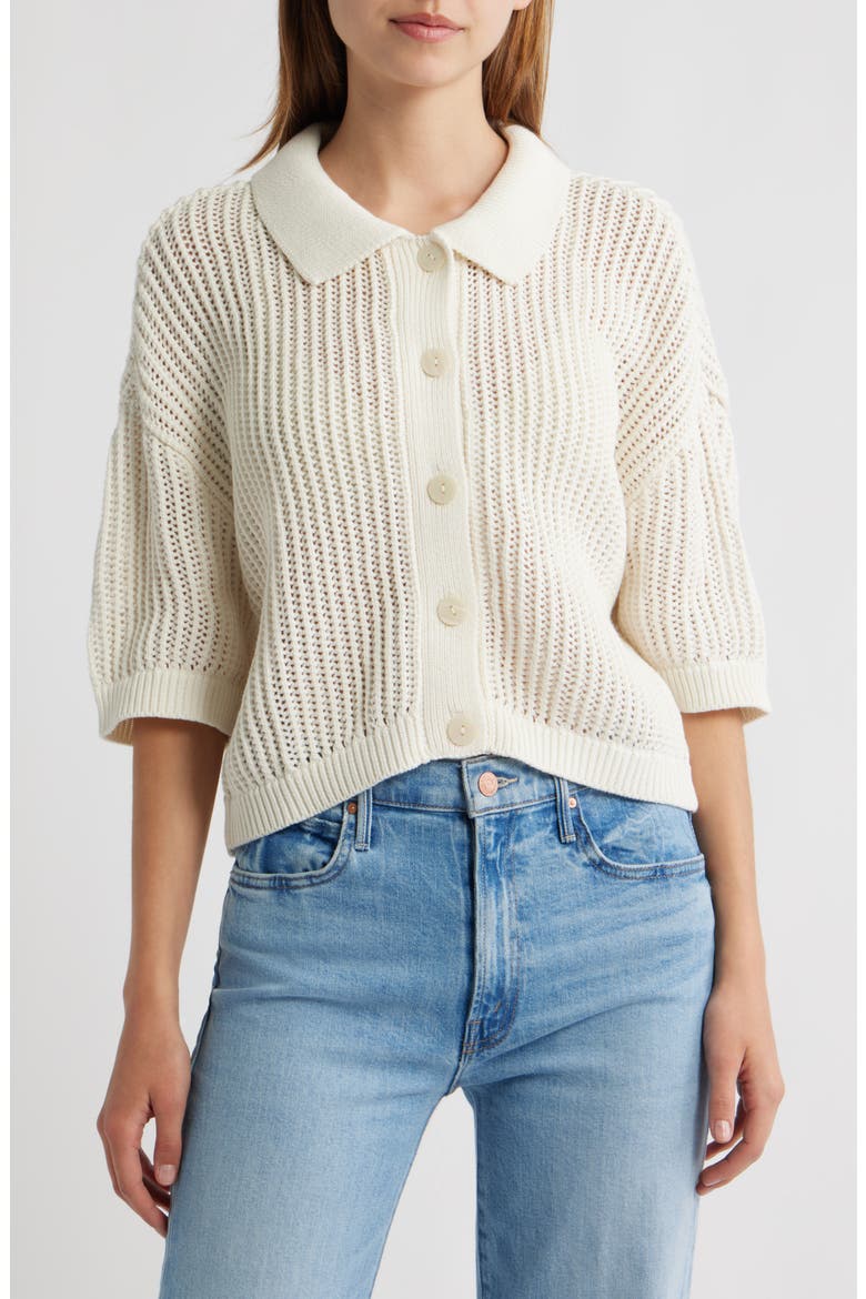 Peri Open Stitch Organic Cotton Cardigan, Main, color, IVORY