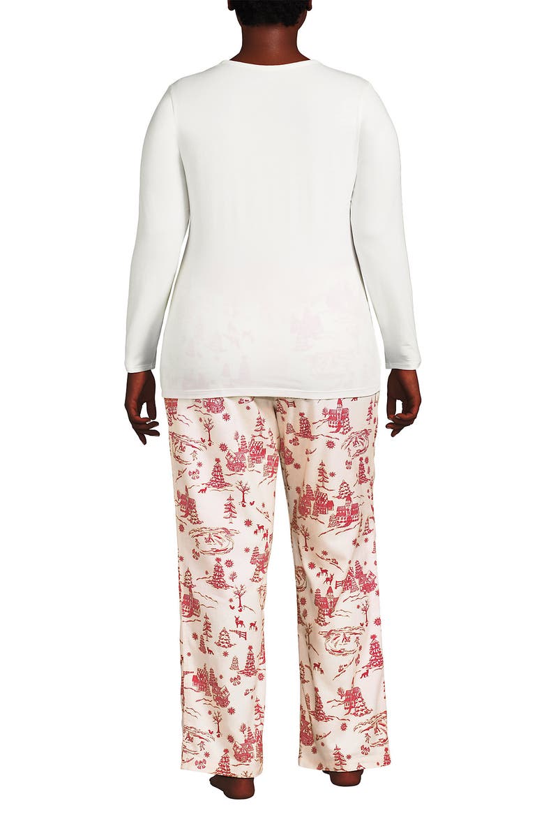 Plus Size Pajama Gift Set - Knit Long Sleeve Top and Flannel Pants, Alternate, color, Ivory/Red Winter Village