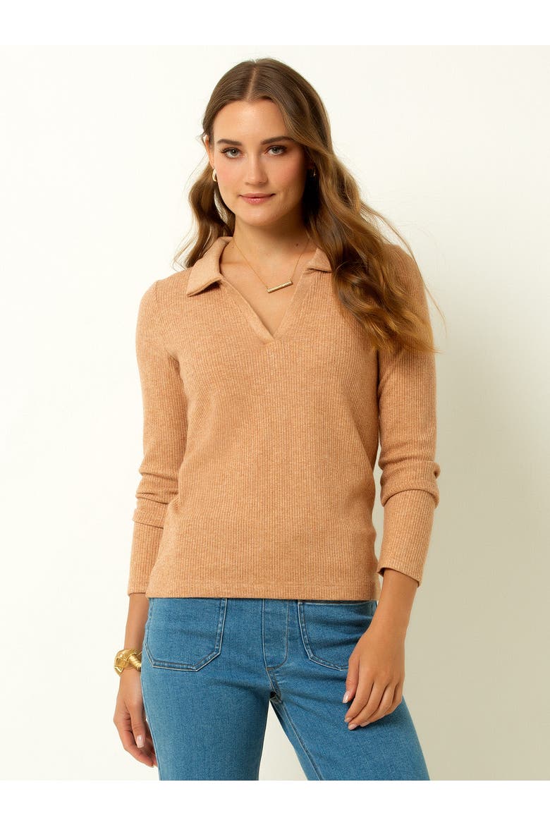 Classic Ribbed V-Neck Sweater with Collar, Main, color, Macaroon