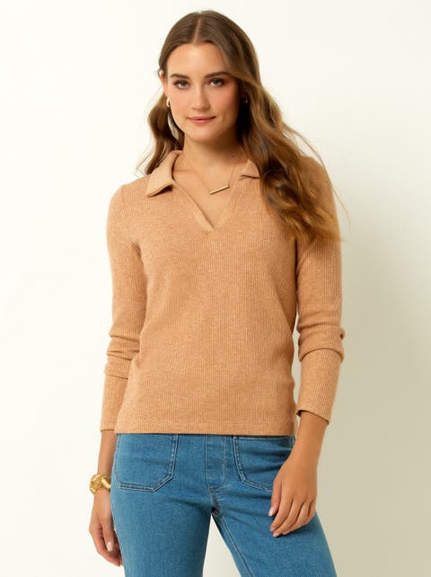 Classic Ribbed V-Neck Sweater with Collar