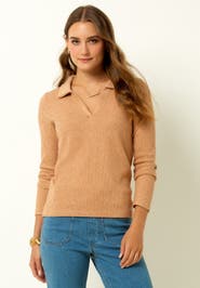 Single Stitch Classic Ribbed V-Neck Sweater with Collar