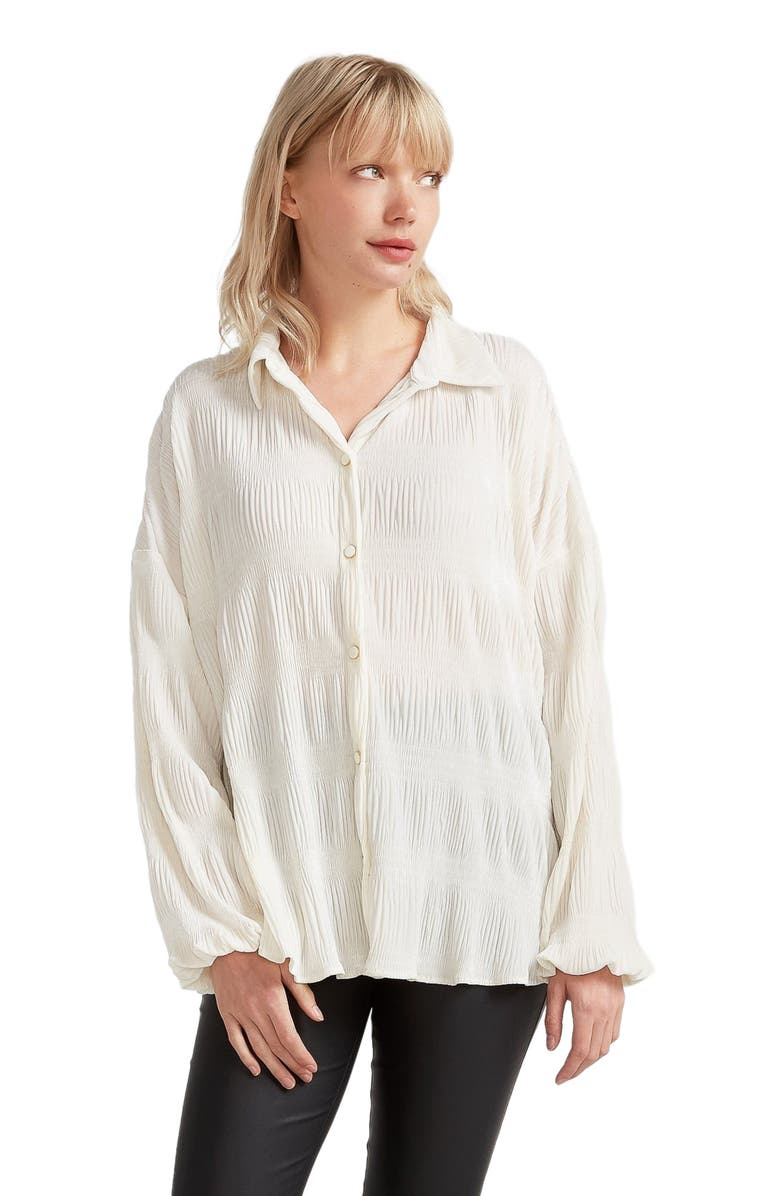 Belle & Bloom Serenade Velvet Plisse Shirt, Alternate, color, White
