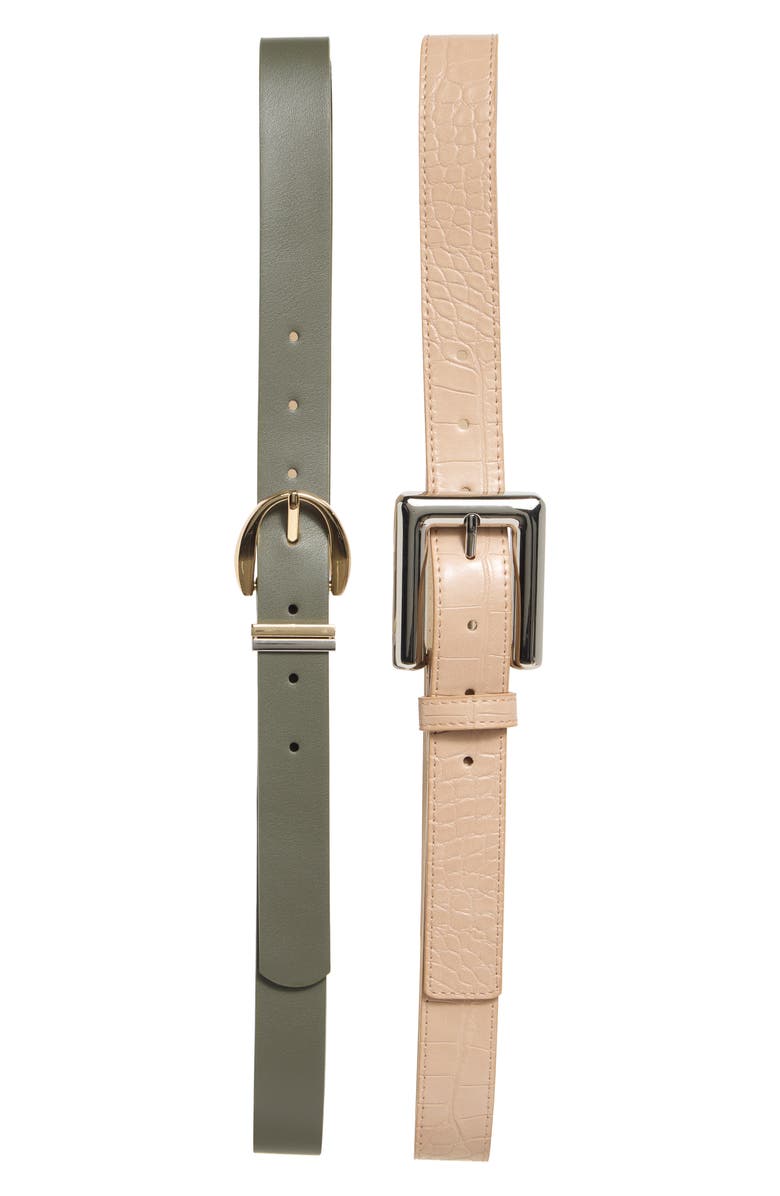 Steve Madden 2-for-1 Assorted Faux Leather Belts, Main, color, Olive/ Tan