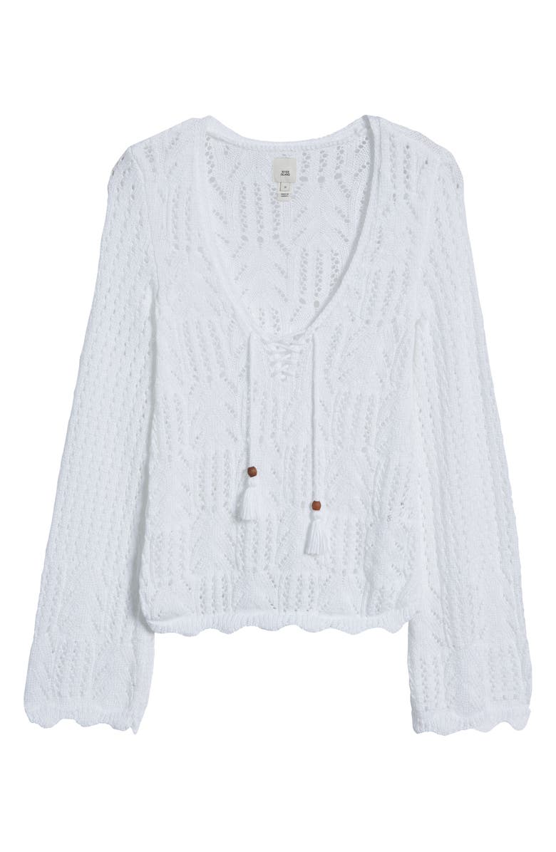 River Island Crochet Lace-Up Cotton Sweater, Alternate, color,
