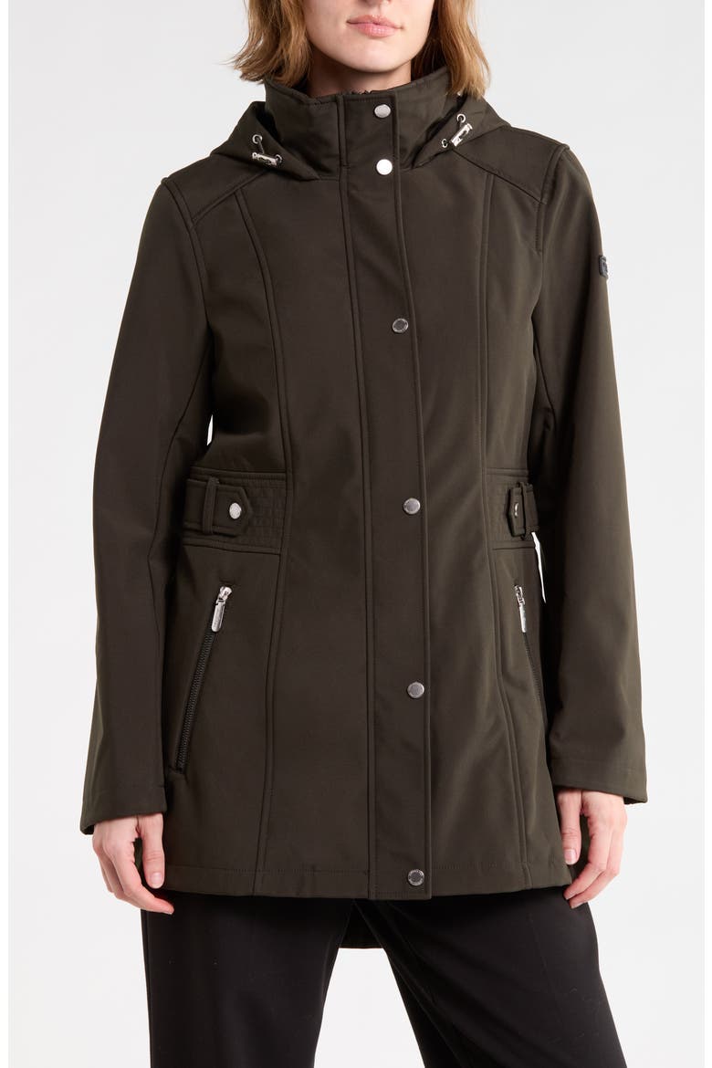 Hooded High-Low Softshell Anorak, Alternate, color, OLIVE