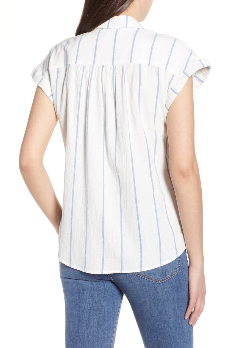 Stripe Cap Sleeve Top, Alternate, color, IVORY/ BLUE STRIPE