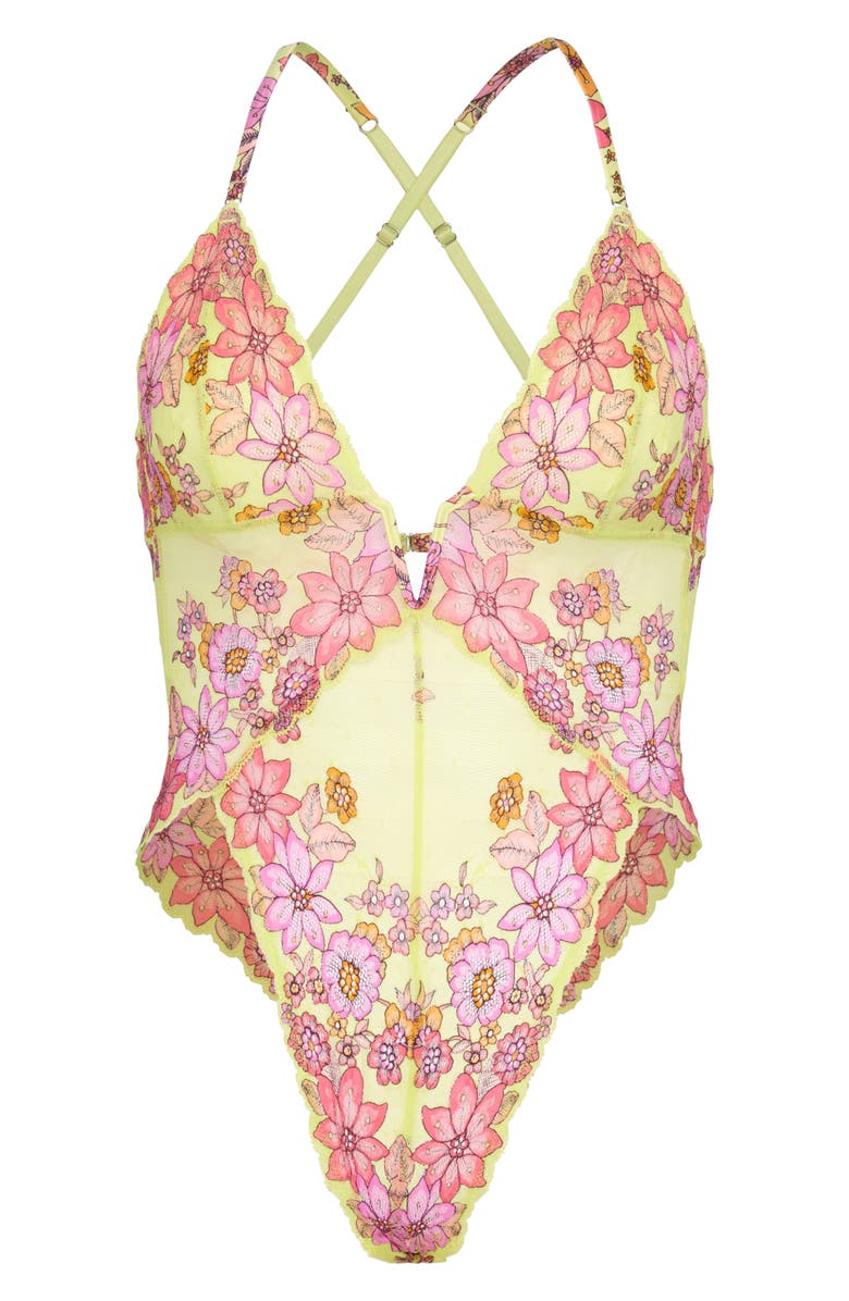 SAVAGE X FENTY Mod Poppy Lace Teddy, Alternate, color, Sunny Lime Floral Play Lace