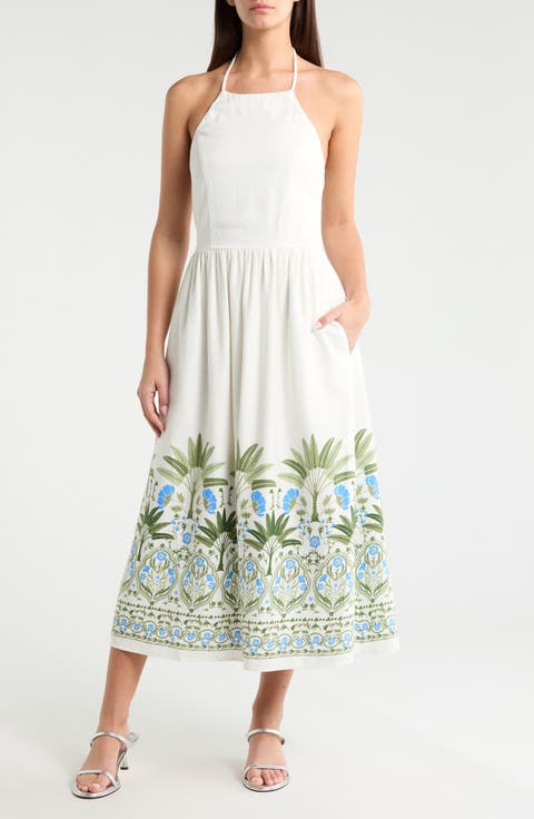 Senara Placed Print Halter Neck Dress (Plus)