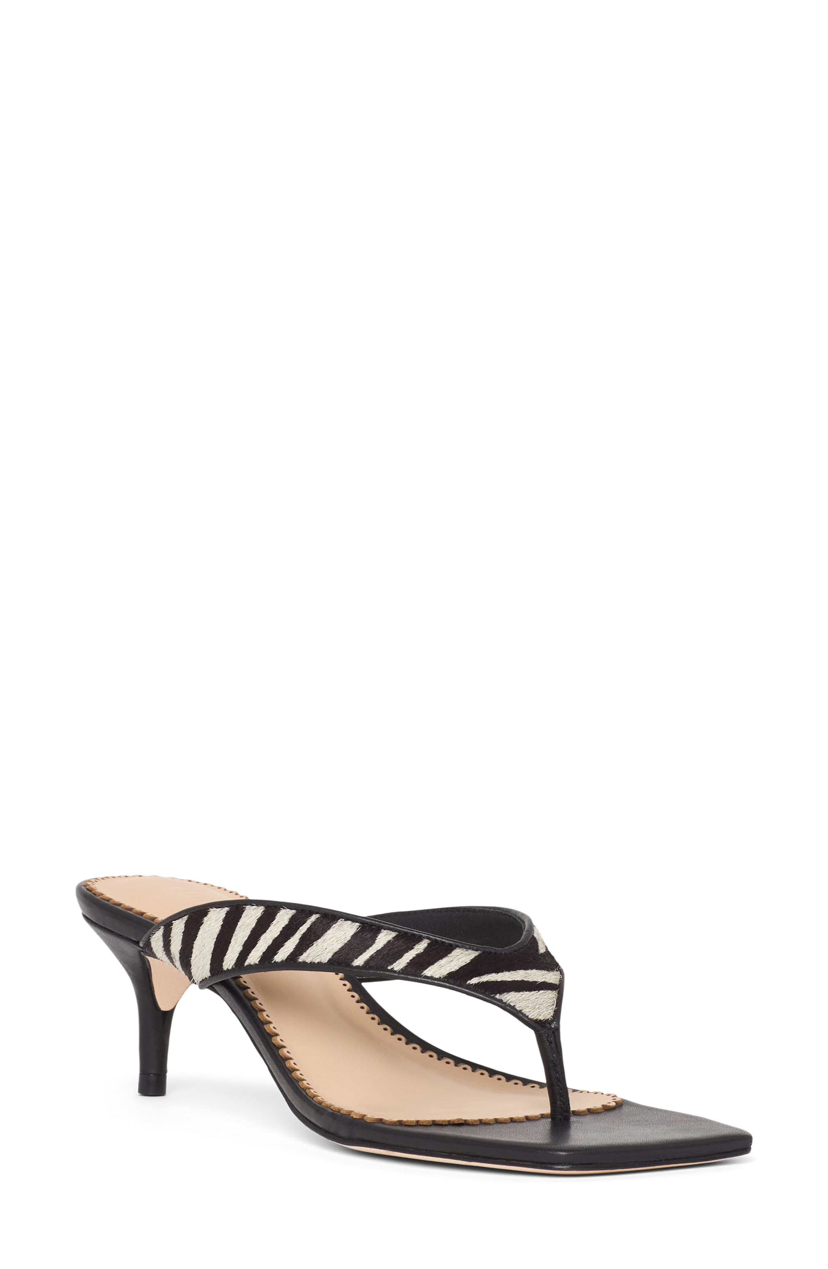 Cinq à Sept Frankie Zebra Print Calf Hair Thong Sandal, Main, color, Black/ Ivory