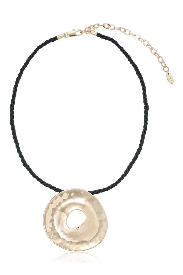 Hammered Donut Pendant Cord Necklace, Alternate, color, GOLD