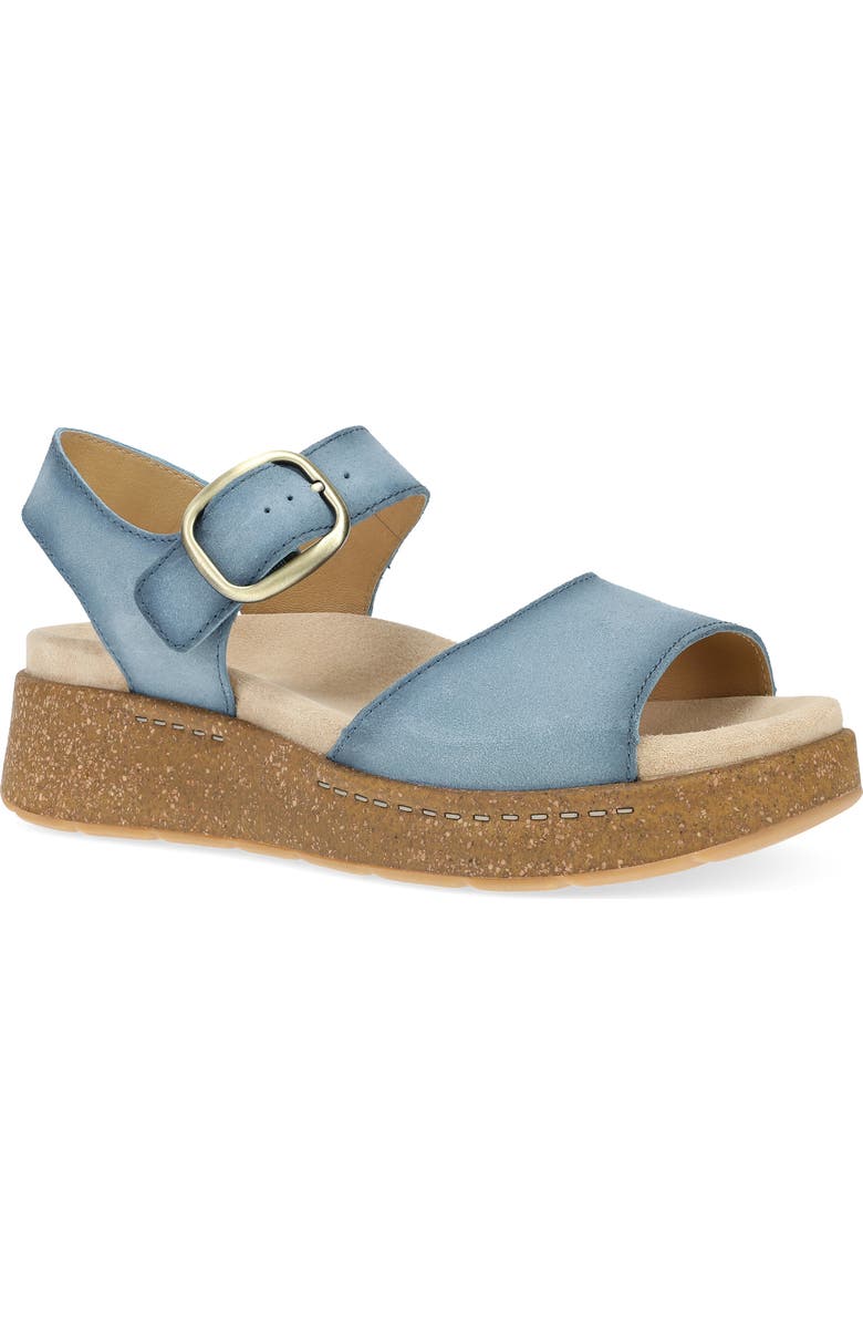 Dansko Bianca Platform Wedge Sandal, Main, color, Blue Burnished Suede
