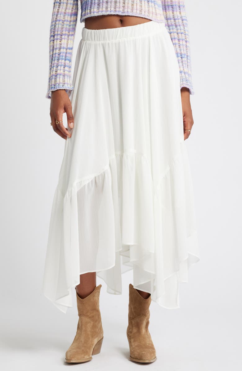 BP. Boho Ruffle Trim Maxi Skirt, Main, color, White Blanc