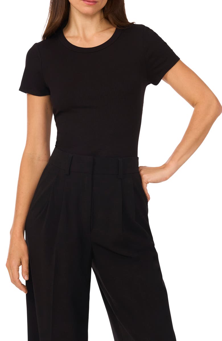 Halogen<sup>®</sup> Rib Knit Jersey T-Shirt, Main, color, Rich Black
